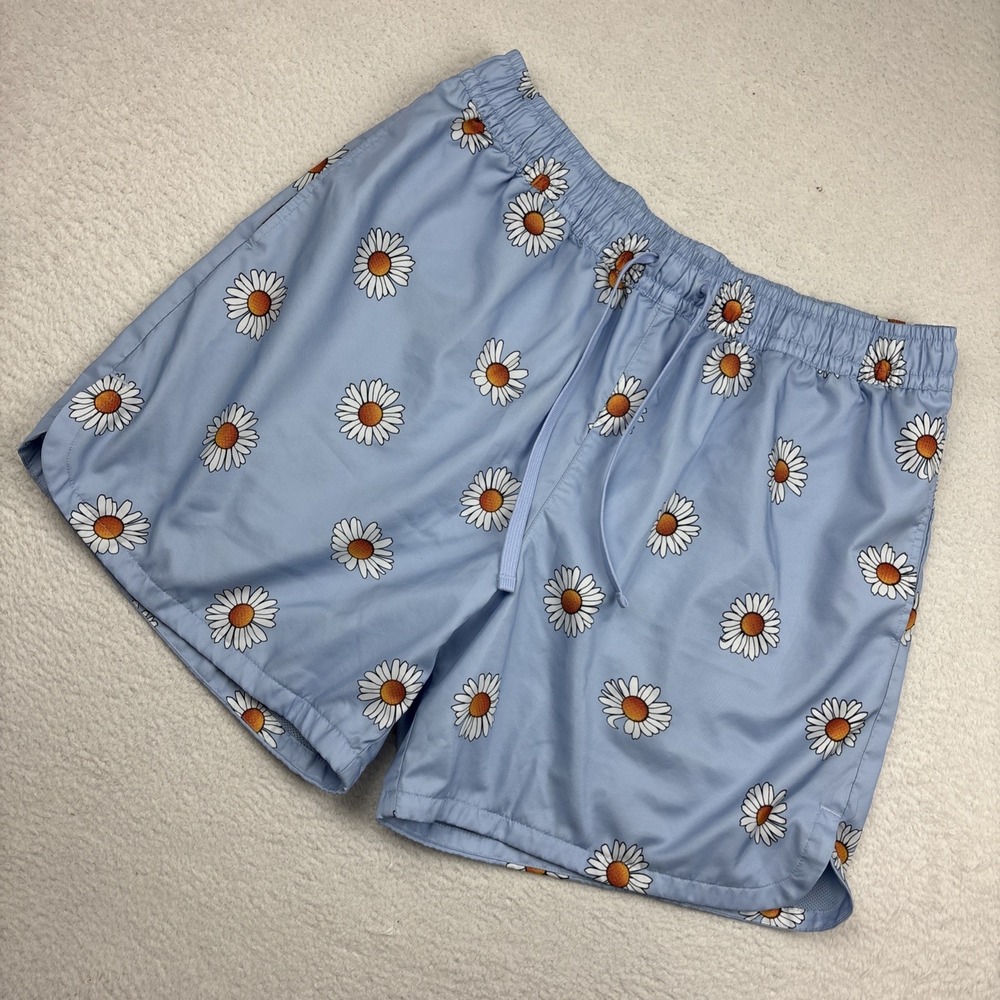 NIKE Flow Shorts Mens Large Blue Floral Print Woven Casual Athletic 5.5" Lined